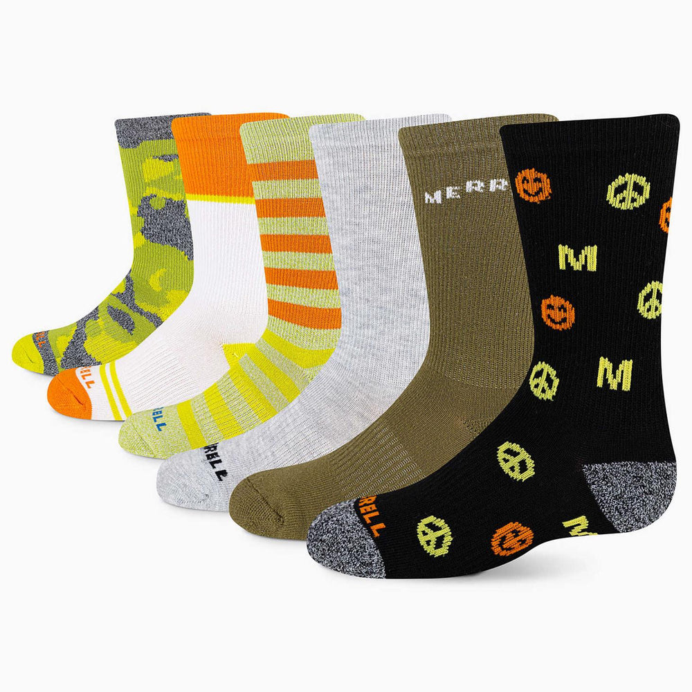 Merrell Big Kid's Everyday Crew Sock 6-Pack Green Assorted | Women/Men Socks