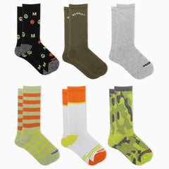 Merrell Big Kid's Everyday Crew Sock 6-Pack Green Assorted | Women/Men Socks