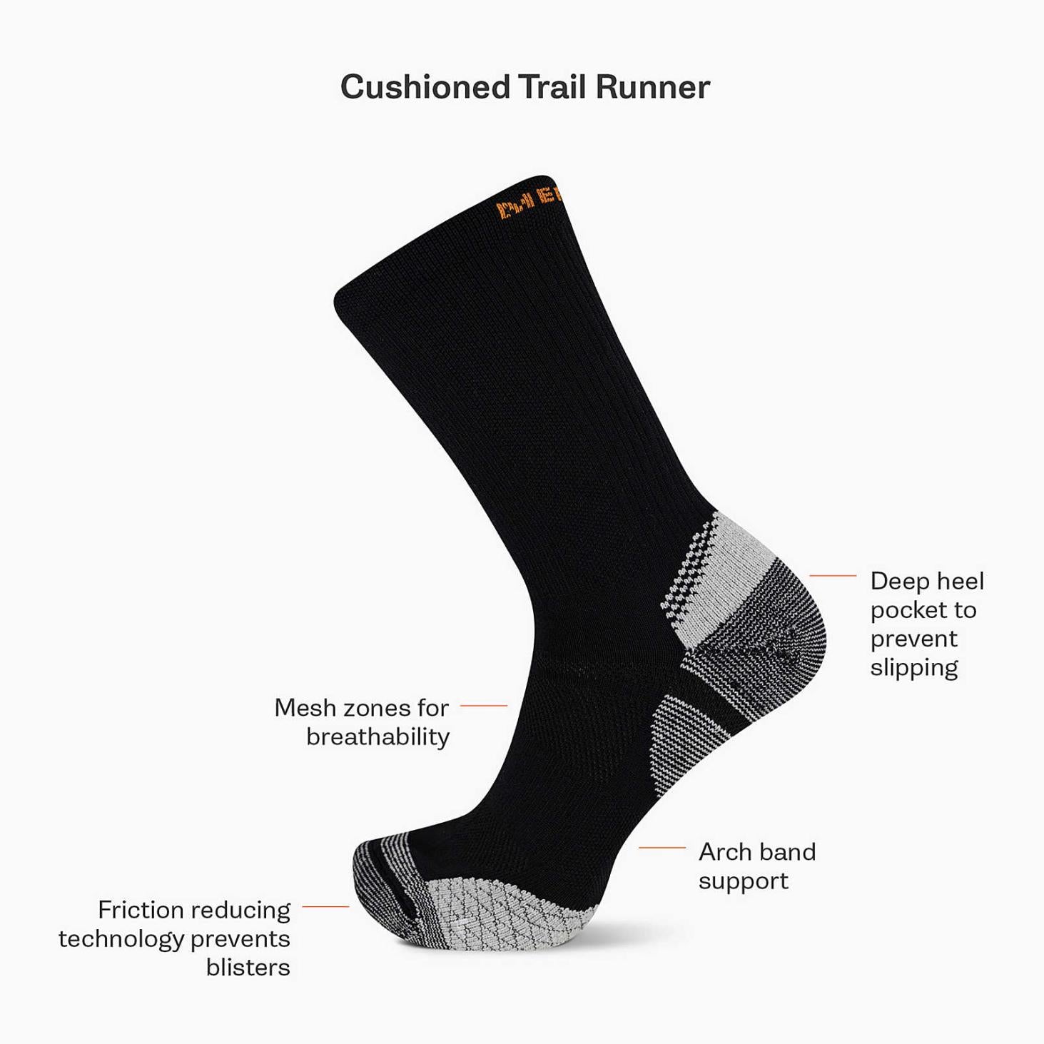 Merrell Cushion Trail Runner Tab Sock Black | Women/Men Socks