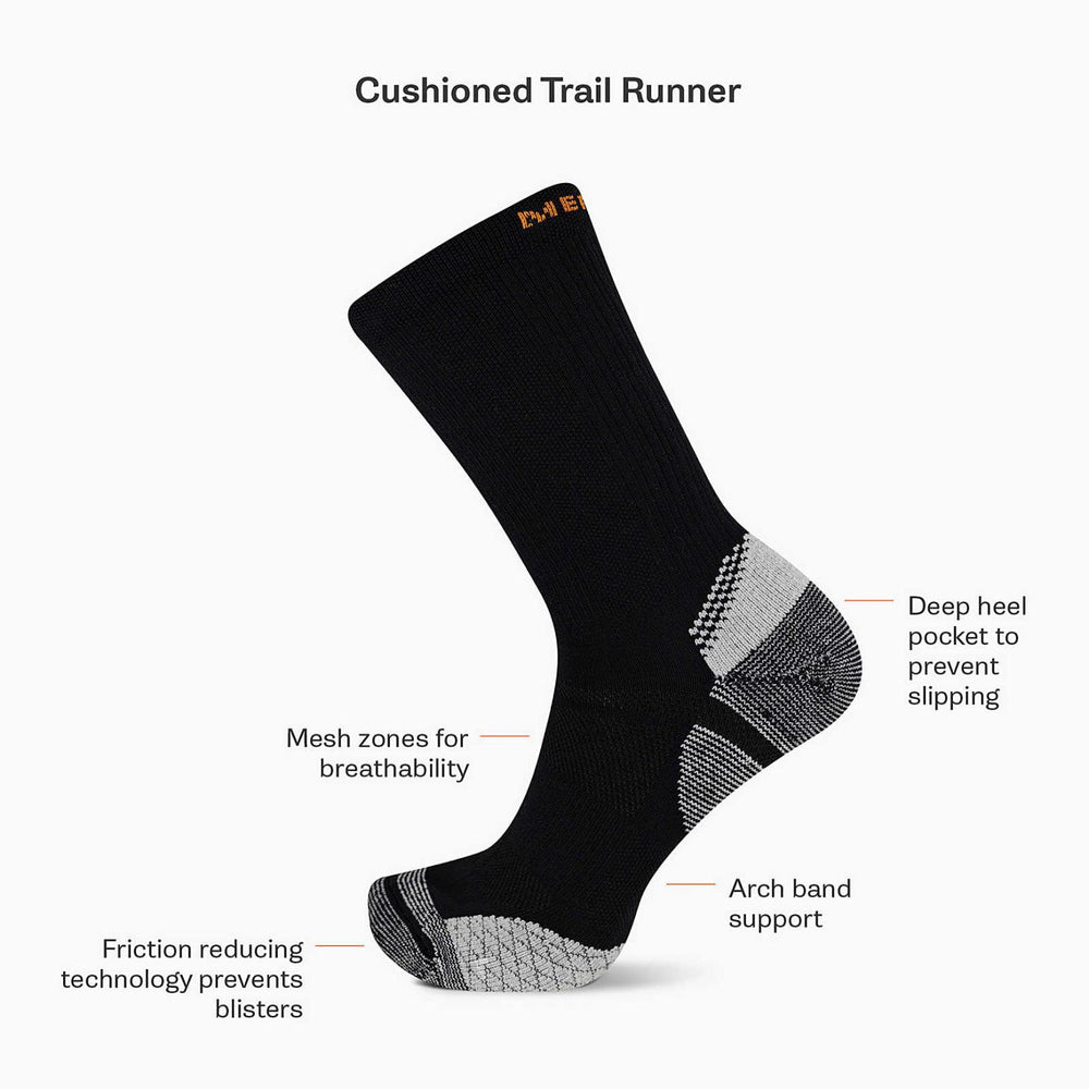 Merrell Cushion Trail Runner Tab Sock Black | Women/Men Socks