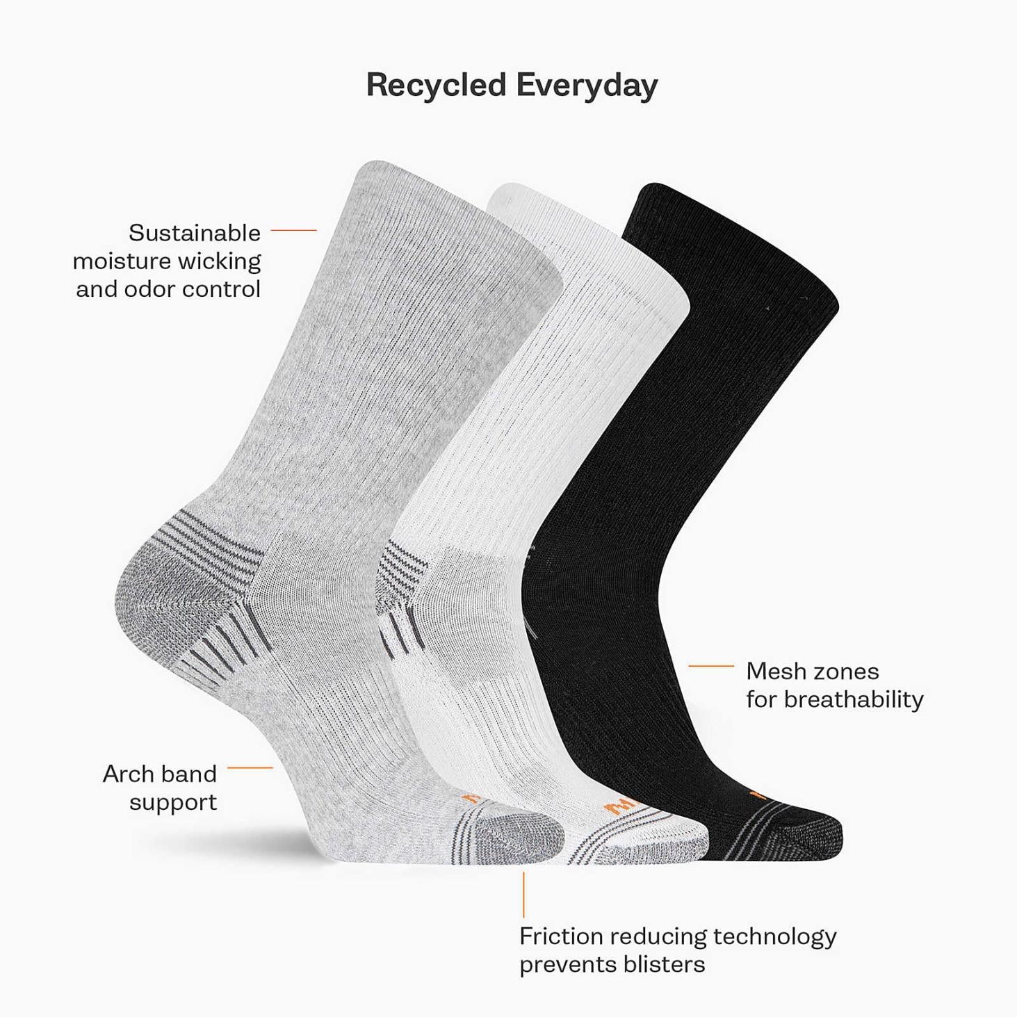 Merrell Hiker Crew Sock 3 Pack Grey Heather Asst | Women/Men Socks