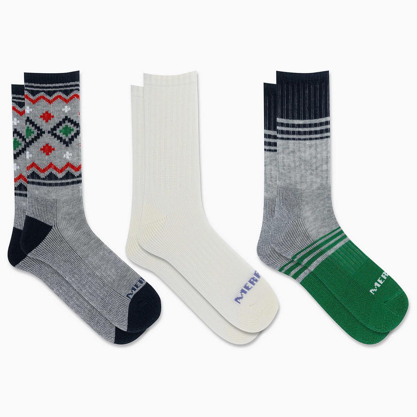 Merrell Holiday Thermal Wool Blend Crew 3 Pack Sock Blue Assorted | Women/Men Socks