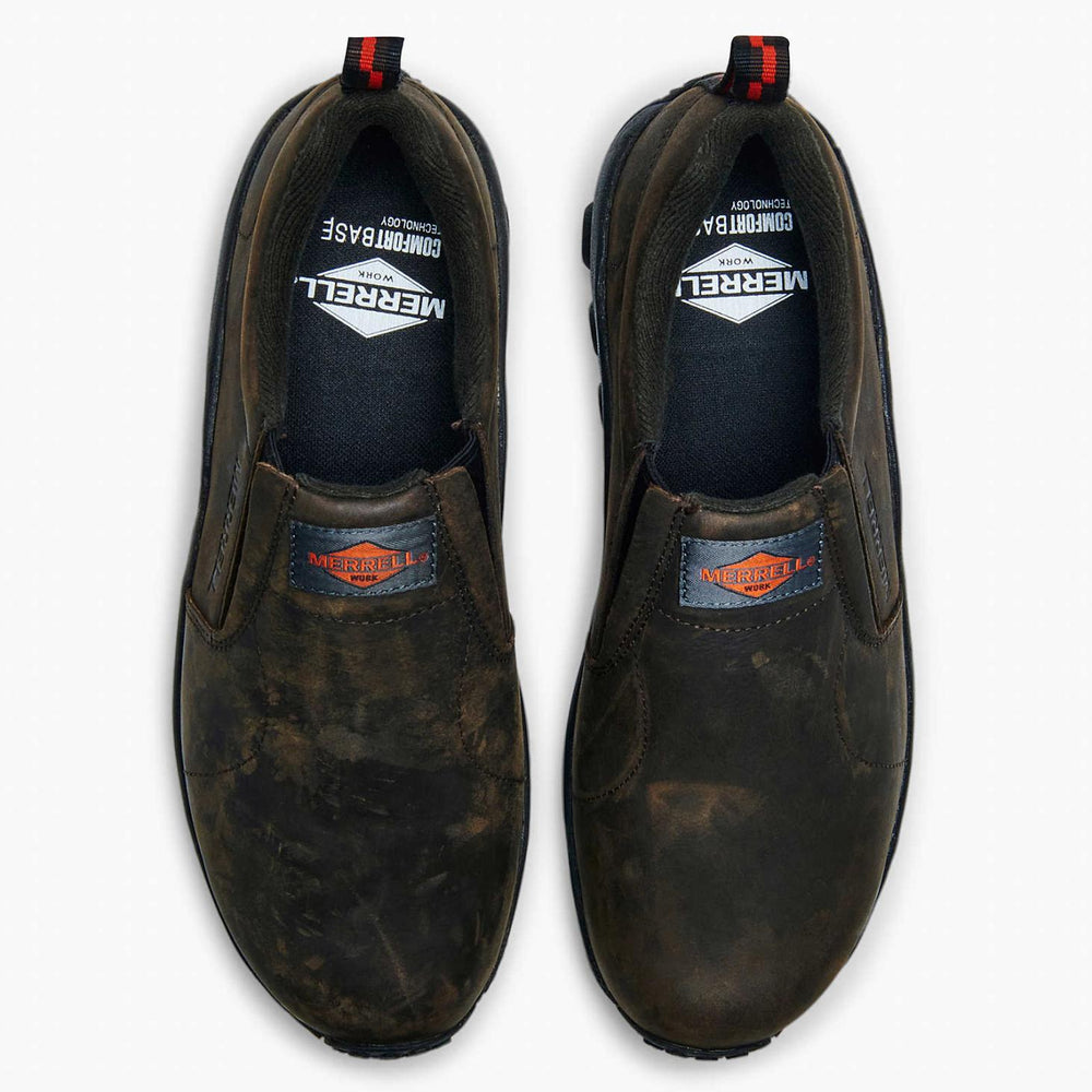 Merrell Jungle Moc Leather Sr Work Shoe Wide Width Espresso | Men Slip-Ons