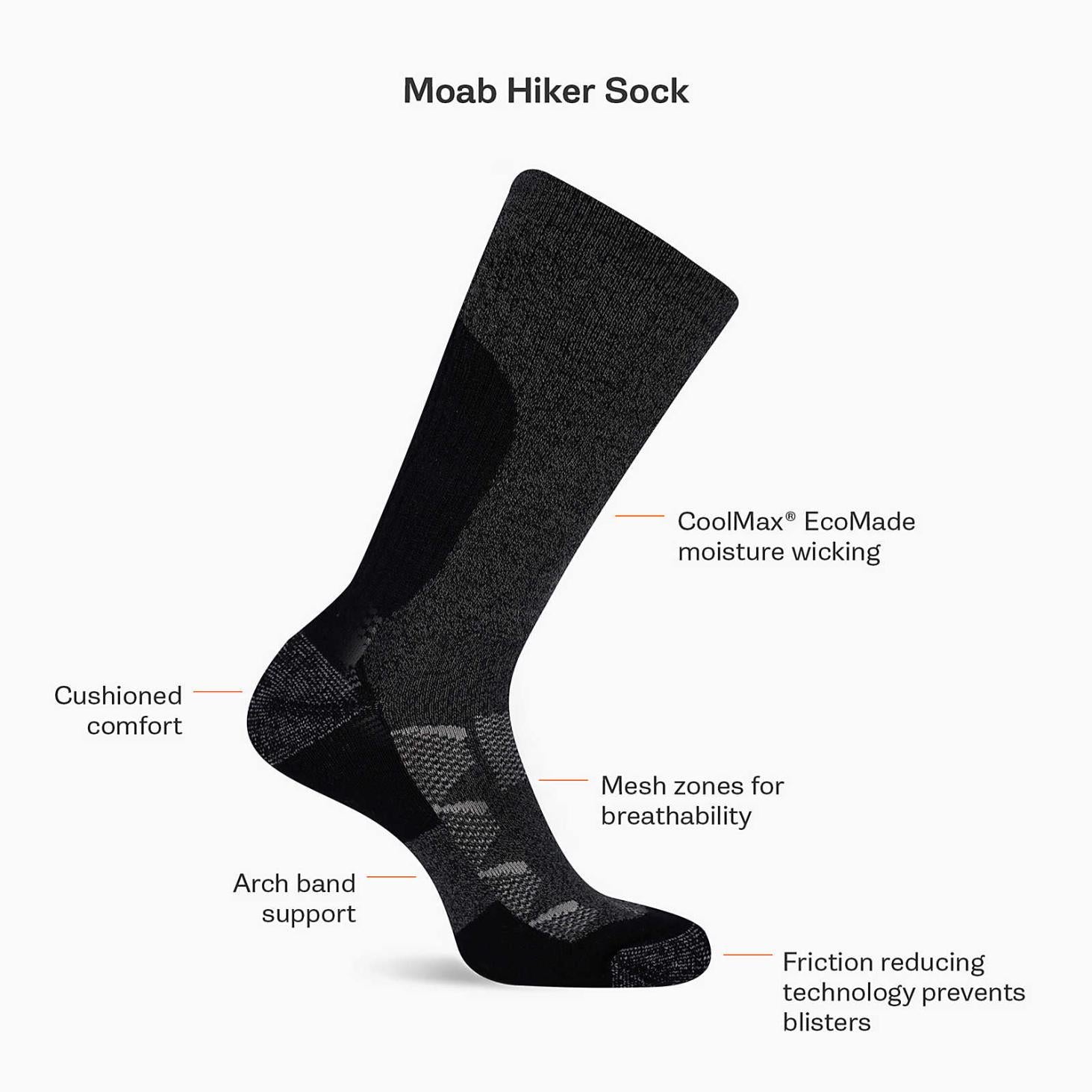 Merrell Moab Hiker Low Cut Sock Charcoal | Women/Men Socks